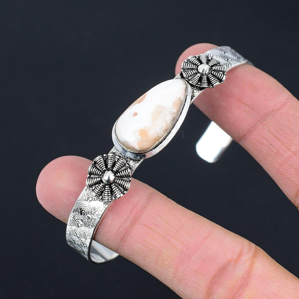 Sisters Day Sale Scolecite Stone 925 Sterling Silver Unique Handcrafted Bangle