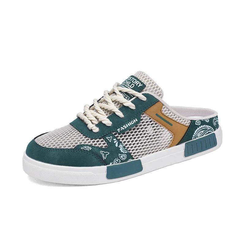 

Новые сетчатые полутапочки 39-44 больших размеров, мужская повседневная спортивная обувь для весны и лета, дышащие лоферы и тапочки 39 зелёный