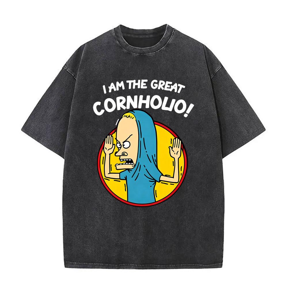 I Am The Great Cornholio Funny Meme T-shirt Beavis and Butt Head Vintage Washed T-shirts Men Retro Cartoon Short Sleeve T Shirt