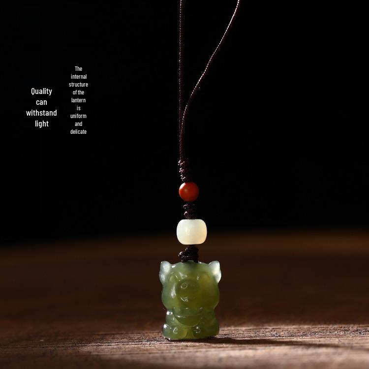 Lake Green Hetian Jade Cartoon Zodiac Pendant Keychain & Phone Charm