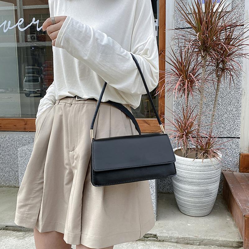 New Women'S Fashion Handbags Retro Solid Color Pu Leather Shoulder Underarm Bag Casual Women Hobos Handbags Trend Quality