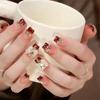 Medium-Long Burgundy Rhinestone Nail Stickers for Autumn/Winter and New Year