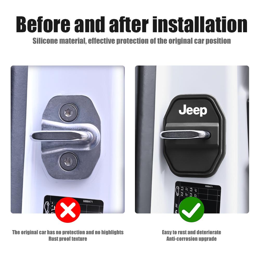 For Jeep 2/4Pcs Silicone Car Door Lock Protective Cover Decoration For Jeep Renegade Cherokee Commander Patriot Wrangler Auto