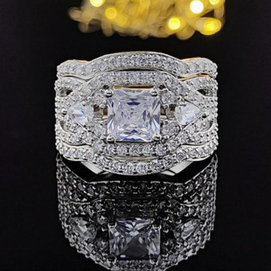 New Double-Layer Micro-Inlaid Zircon Ring Set - Luxury Party Wedding Band R5080