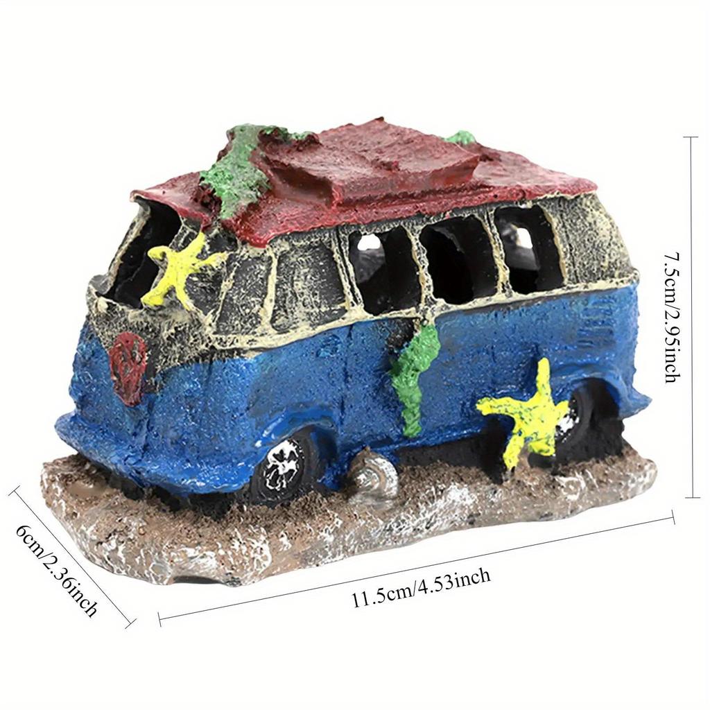 1PCS Décoration Paysagère d'Aquarium Résine Épave de Voiture Décoration d'Aquarium Vieux Bus Ornements d'Aquarium Artisanat Cadeaux