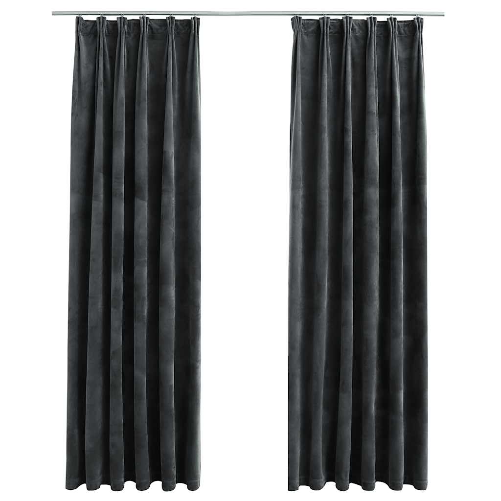 Vidaxl Curtains with Hooks, 2 Pcs, Velvet, Anthracite, 140X225 Cm