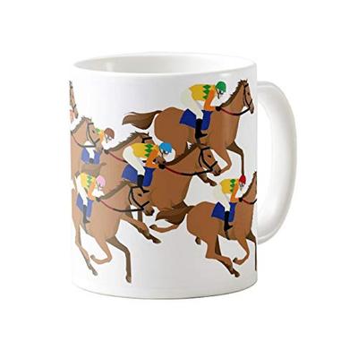 Caneca Ilustrada de Jóquei de Corridas de Cavalos e Cavalo Puro-Sangue: Caneca com Foto (Série Cavalo) (UMA)