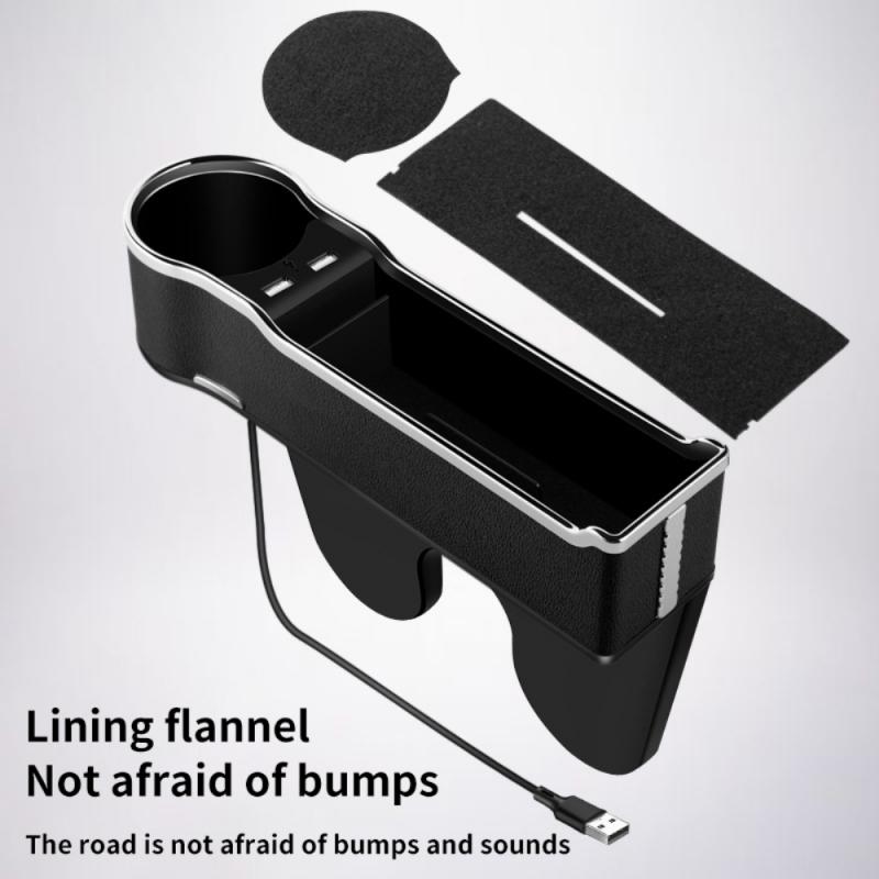 

Car Seat Gap Organizer Dual USB Charging Car Seat Gap Filler Car Seat Organizer Front Seat with Cup Holder PU Storage Box