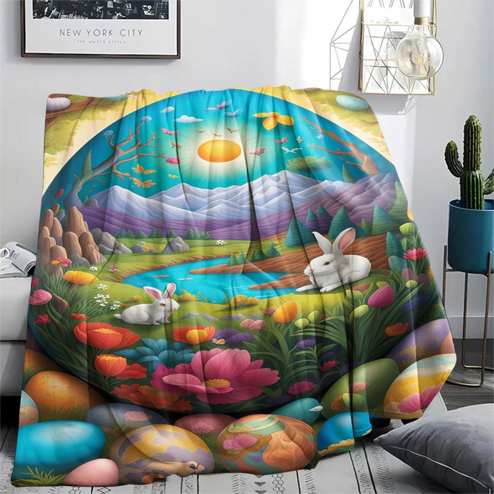 Easter Egg Print Flannel Blanket,High Quality Comfortable for All Seasons,Home Decor,Warmth and Comfort,Perfect for Christmas Gifts
