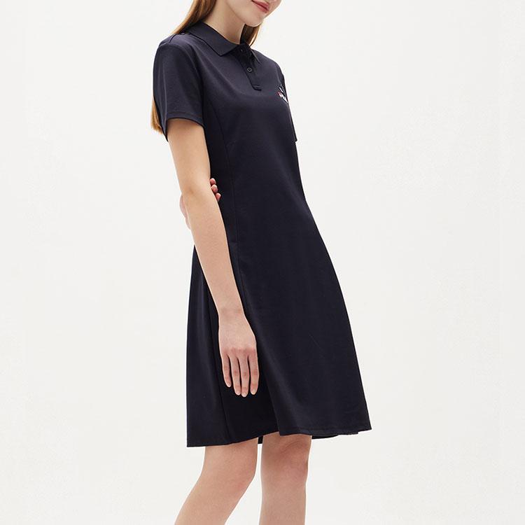Fila Letter Brand Logo Pattern Casual Fashion Elegant A-Line Short Sleeve Dress Women Dresses Legendary-Blue F11W128310FNV