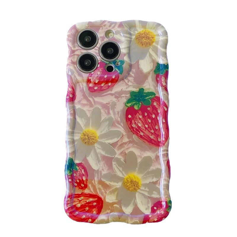 16e Oil Painting Flowers Phone Case for Apple 11, 13, 14, 15promax - Blue, Summer Fruits, Silicone