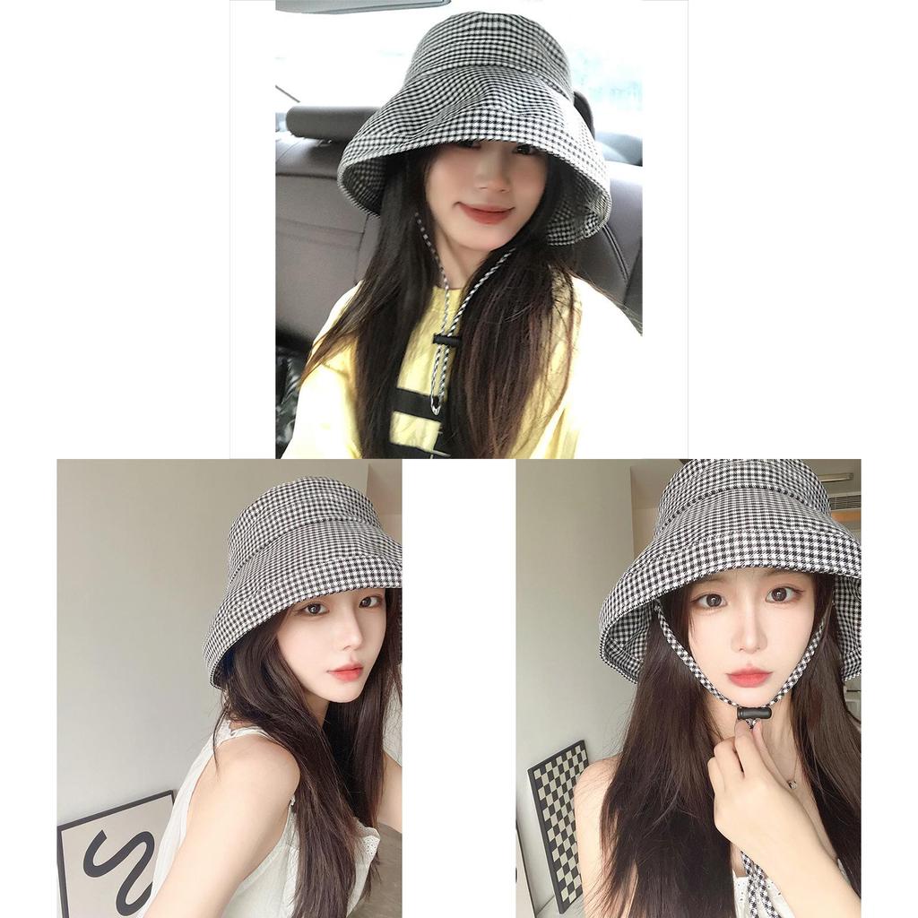 Houndstooth Sun Hat With Wide Brim For Sun Protection And Fashion In Spring And Summer