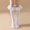 White Lolita Satin Lace Calf Girl Autumn and Winter Japanese Cute Soft Girl French Bubble High Stockings Black White