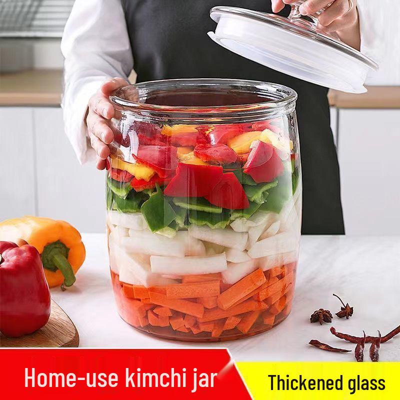 Kimchi Jar - Thick Glass Pickle Jar for Vegetables, Laba Garlic, Waterproof & Sealed