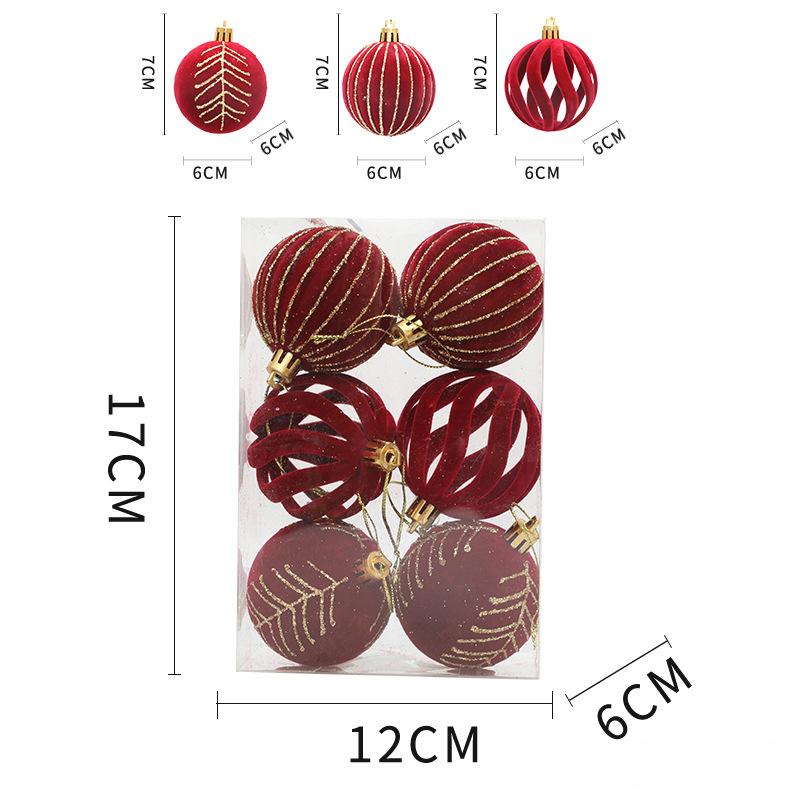 6/12pcs 6cm Wine Red Christmas Ball Ornaments Christmas Tree Party Decoration New Year Christmas Spheres Pendant Velvet Balls