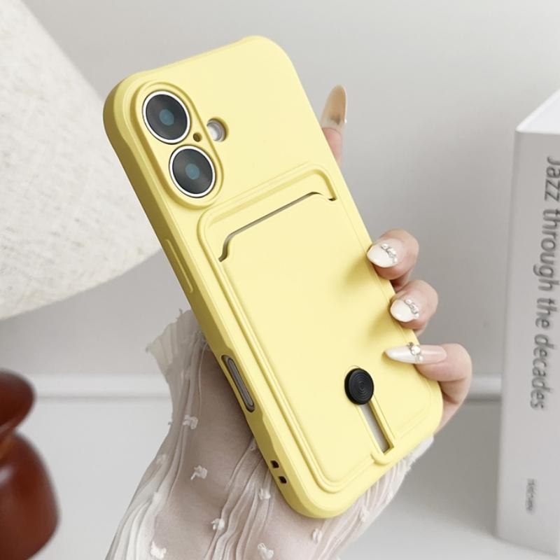 Push Card Bag Slot Holder Wallet Case For iPhone 16 15 14 Plus 11 12 13 Pro Max 16E Luxury Soft Matte Silicone Shockproof Cover