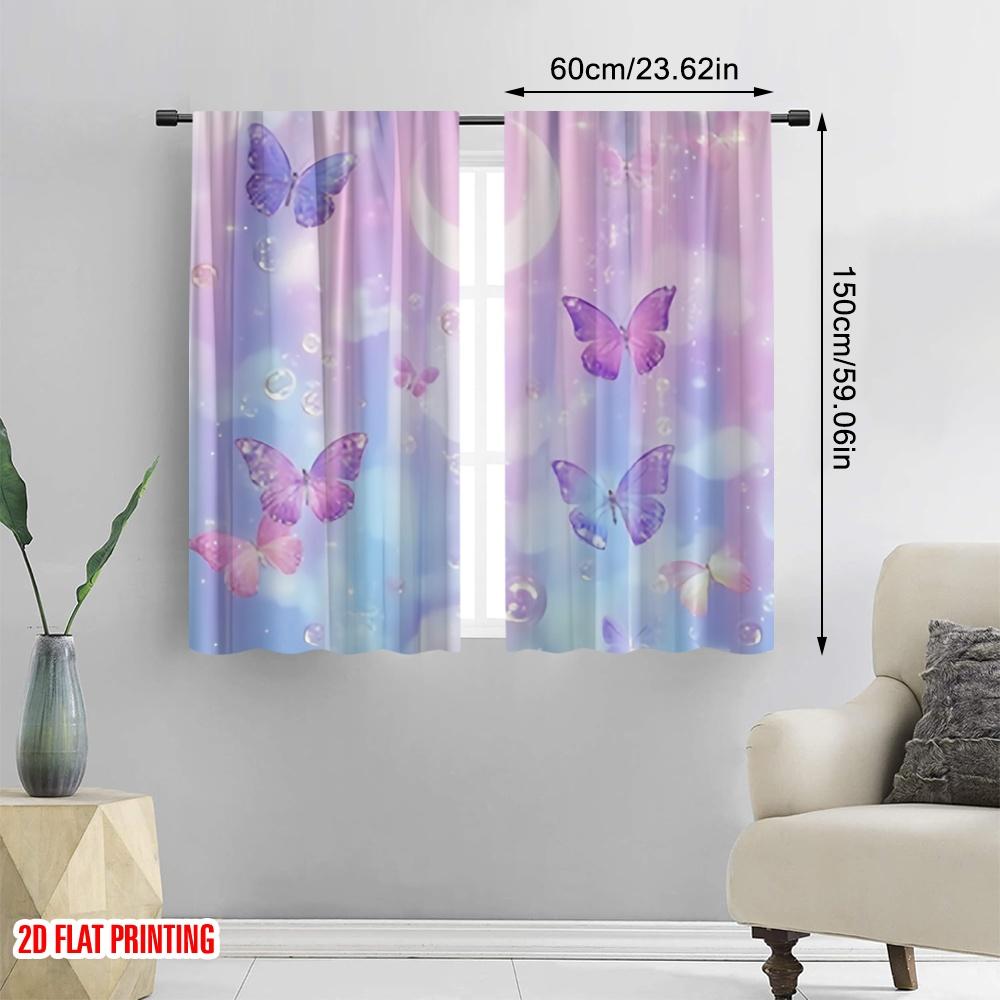 2D Flat Printing 2pcs Drapes Butterfly 00 Durable Polyester,Without Electricity Family Party Applies To Holiday Portraits and
