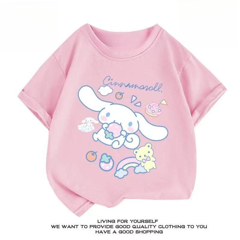 

Sanrios 2026 Summer New Design Cinnamoroll Graffiti Cartoon Print Pure Cotton Breathable Childrens ShortSleeved TShirt S
