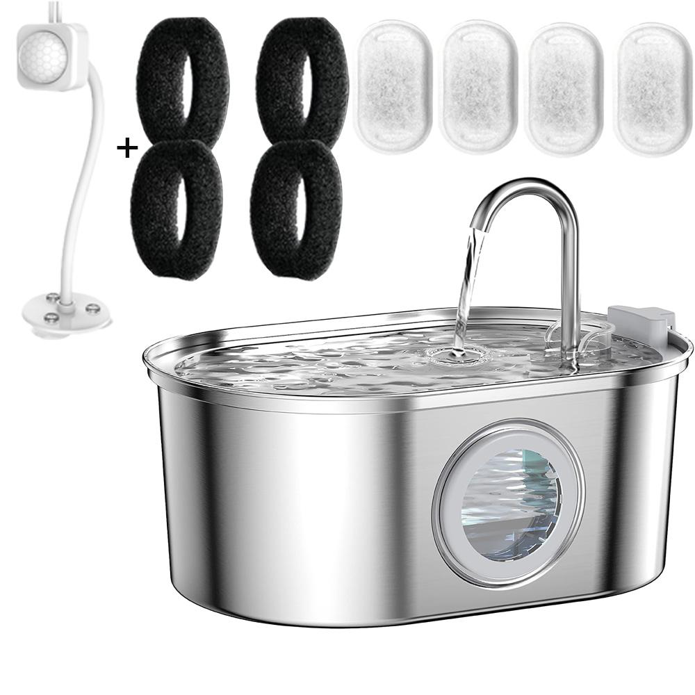 3L Kedi Su Pınarı 5V Paslanmaz Çelik Evcil Hayvan Kedi Su Sebili Şeffaf Pencere Tasarımlı Köpekler İçin Filtreli Pınar