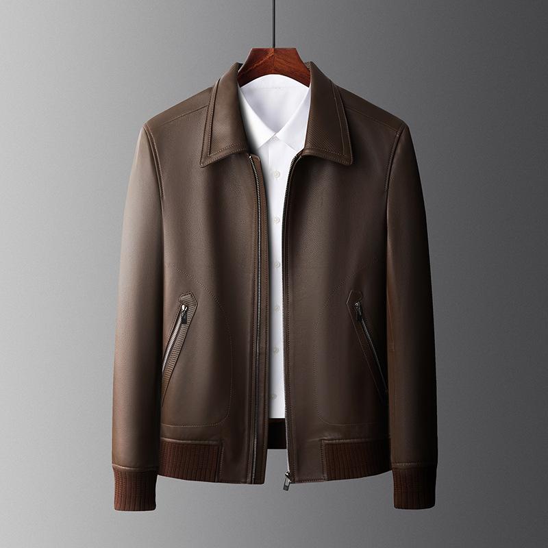 

Легкая роскошная кожаная куртка мужская повседневная большого размера из овчины топовая кожаная куртка 195 темно-коричневого