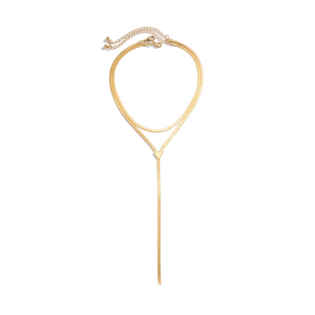 Cold Wind Long V-shaped Fringed Necklace, Niche Stacked with Double-layer Snake Bone Chain Necklace for Women