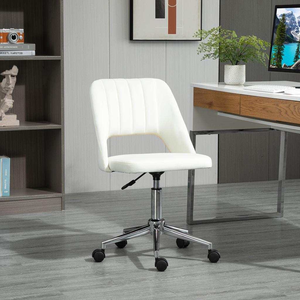 Height-Adjustable Desk Chair with Casters, 360 Degrees Rotatable, Scallop Shape, Foam, 49 X 60 X 79-91 Cm, Cream White