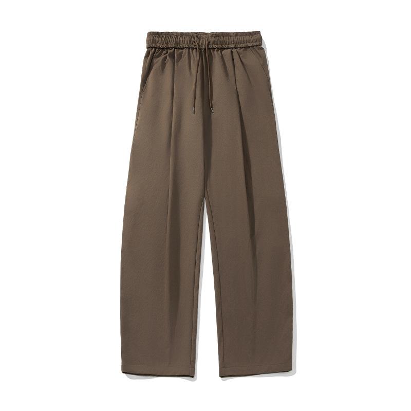 Men S Pleated Loose Straight Leg Casual Trousers Drawstring Waist Retro Pants