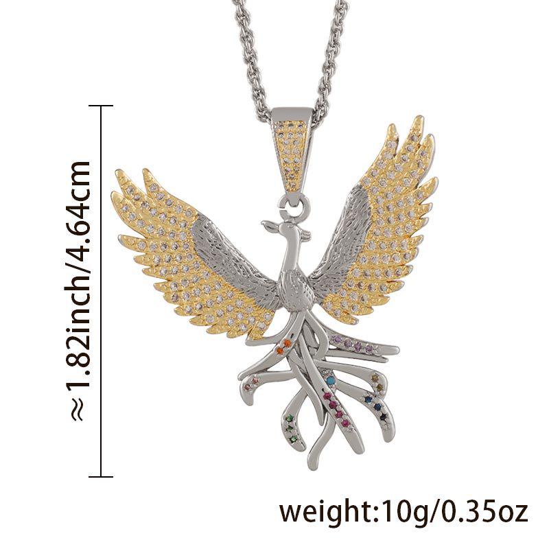 Daixi Two-tone Hip Hop Zircon Phoenix Pendant Necklace