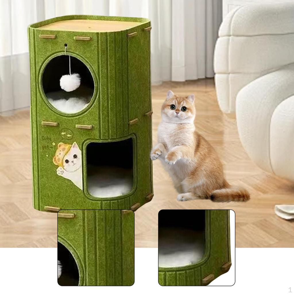 Cat House Bed for Indoor Cats 2 Tiered Nest Sleeping Play Comfortable Prevents Furniture Damage with