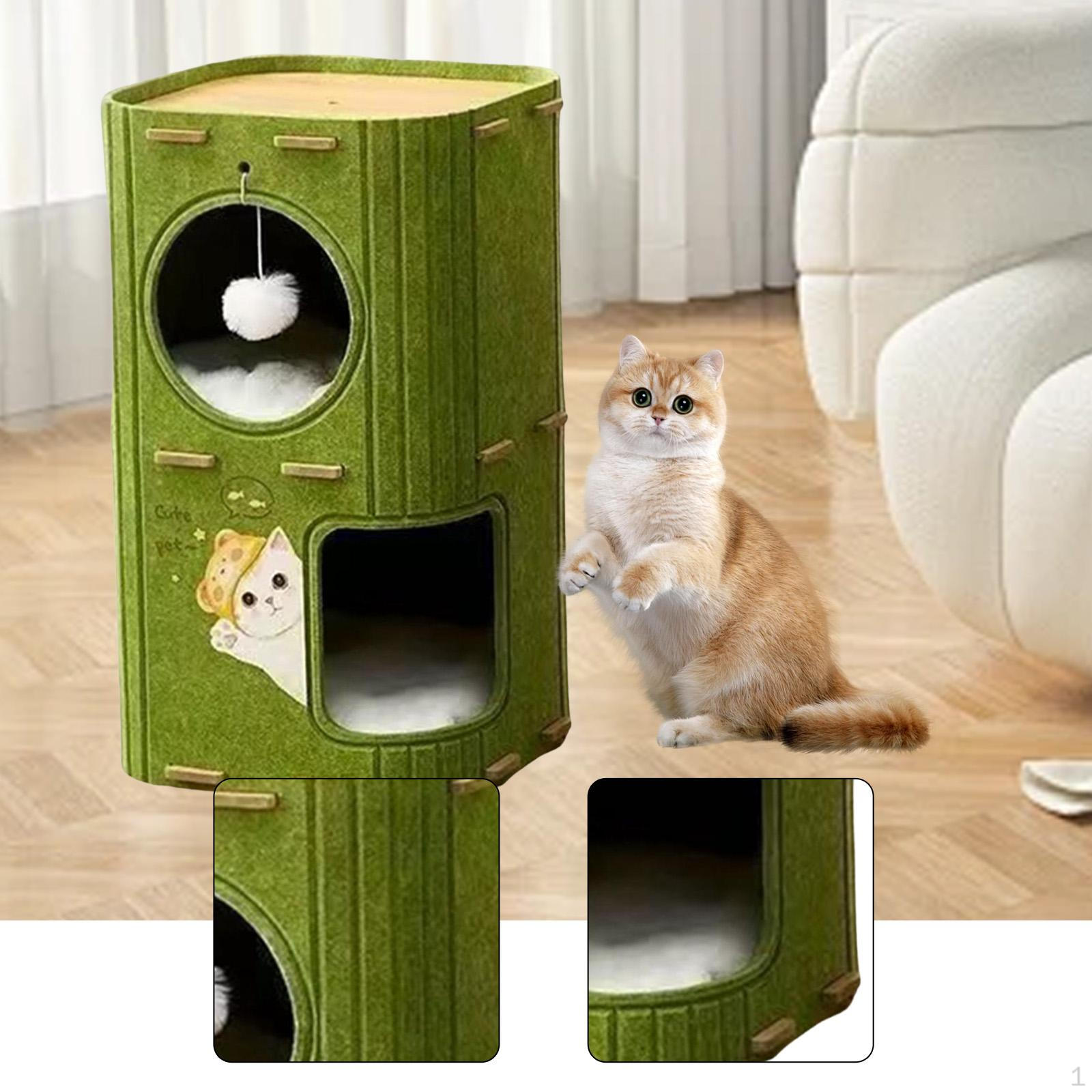 

Домик-кровать для кошек для домашних кошек 2-ярусное гнездо для сна и игр Удобный Предотвращает повреждение мебели с зелёный