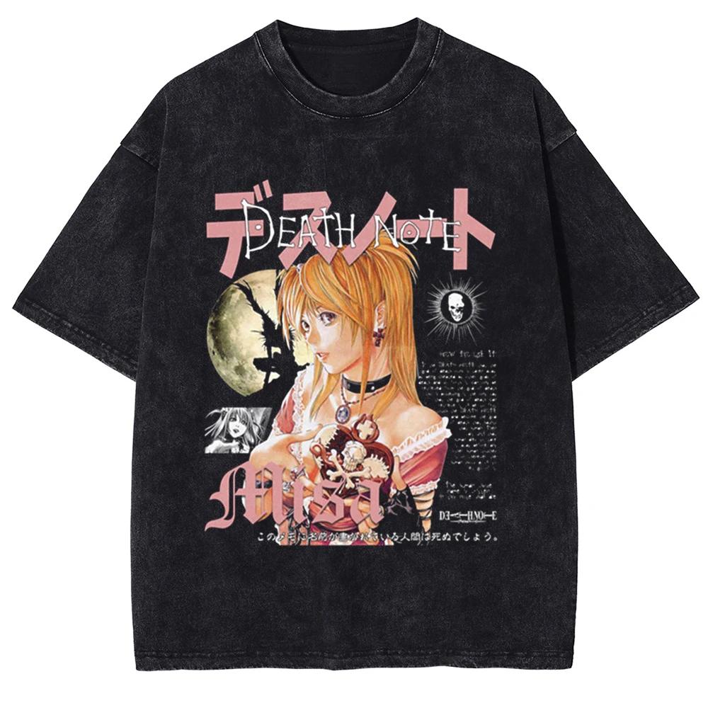 DEATH NOTE Графическая футболка Ягами Лайт Аниме Принт Винтажная стираная Оверсайз футболка Мужская Женская Одежда Хлопок Короткий рукав Футболки S