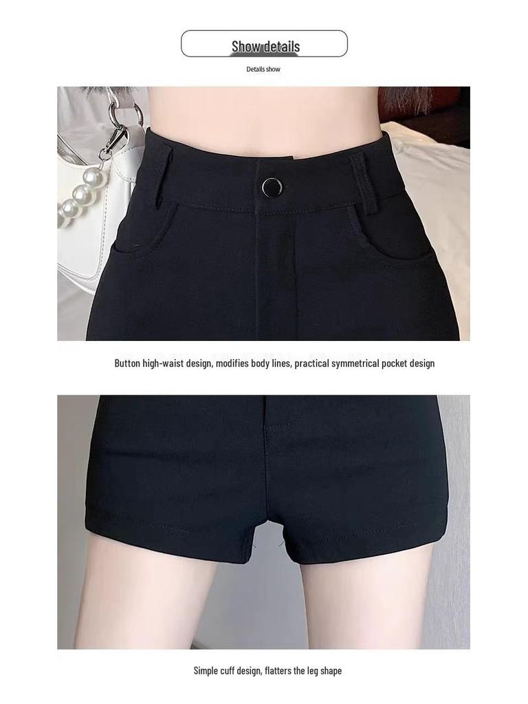 Women's Black Hot Pants: High-Waist Spicy Style, Plus Size, Summer Casual Wide-Leg Shorts for Slimming Effect