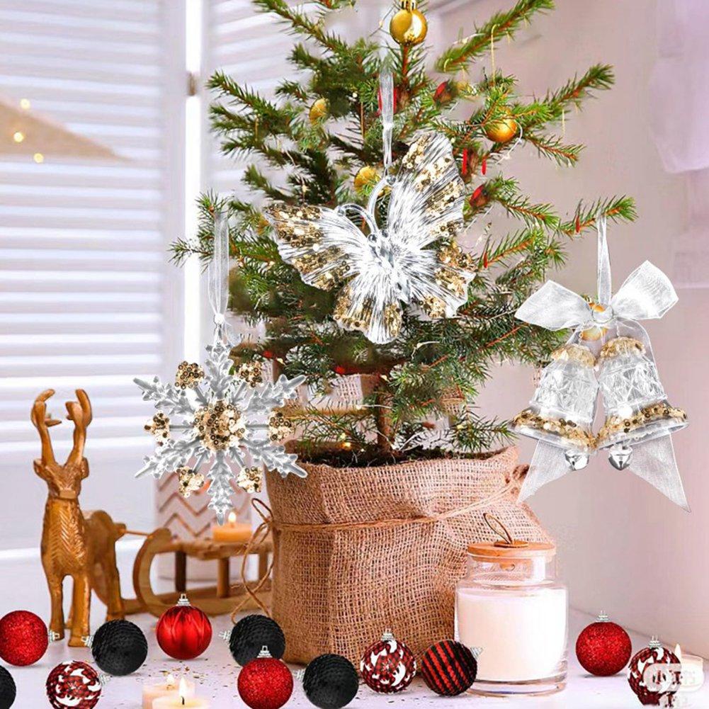 Christmas Tree Hanging Decoration Acrylic Transparent Snowflake Elk Angel Doll Bell Pendant New Year Party Home Decor Kids Toy