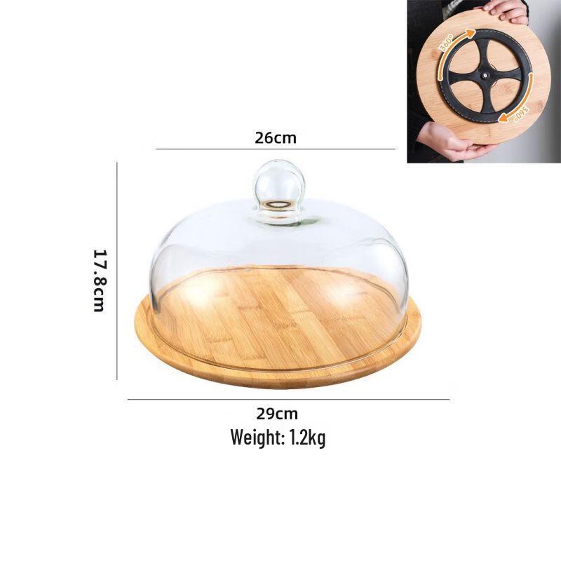 Qianxing Rotating Glass Dome Bamboo Tray Set