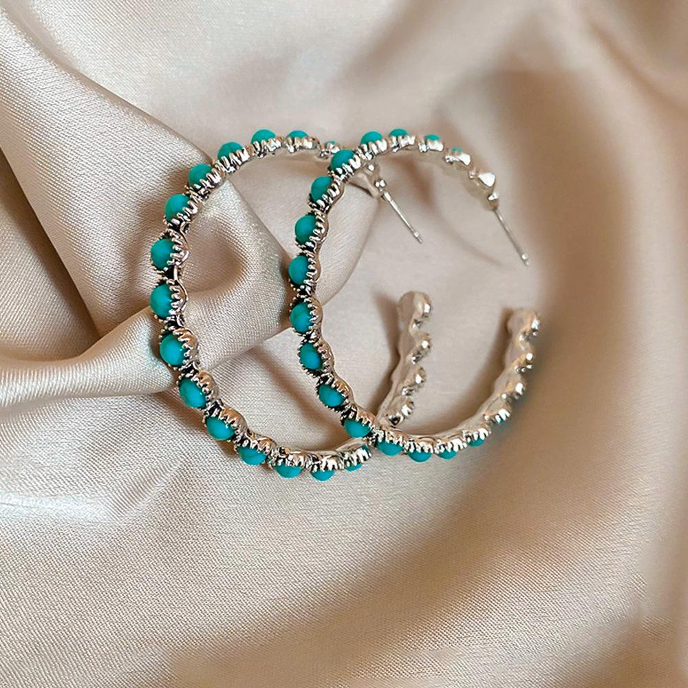 Raffinati Orecchini a Bottone Quadrifoglio Turchese e Cristallo - Elegante Design Geometrico di Alta Gamma per Donna