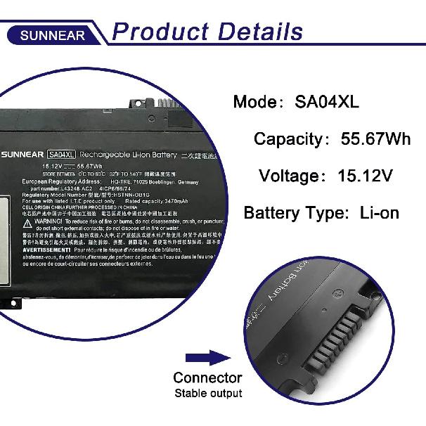 SA04XL L43267-005 Laptop Battery Replacement for HP Envy X360 15-DR 15-DS 15M-DR 15M-DS 15Z-DS 15T-DR 17-CG 17M-CG 17T-CG 15-dr1xxx 15m-ds0011dx