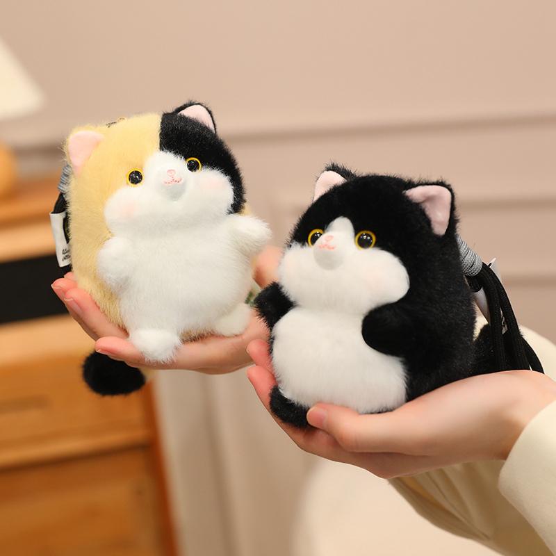 12Cm Chubby Round Cute Plush Cat Keychain Soft Squeezable Stress Relieving Stuffed Toy Kawaii Kitten Calico Cats Doll