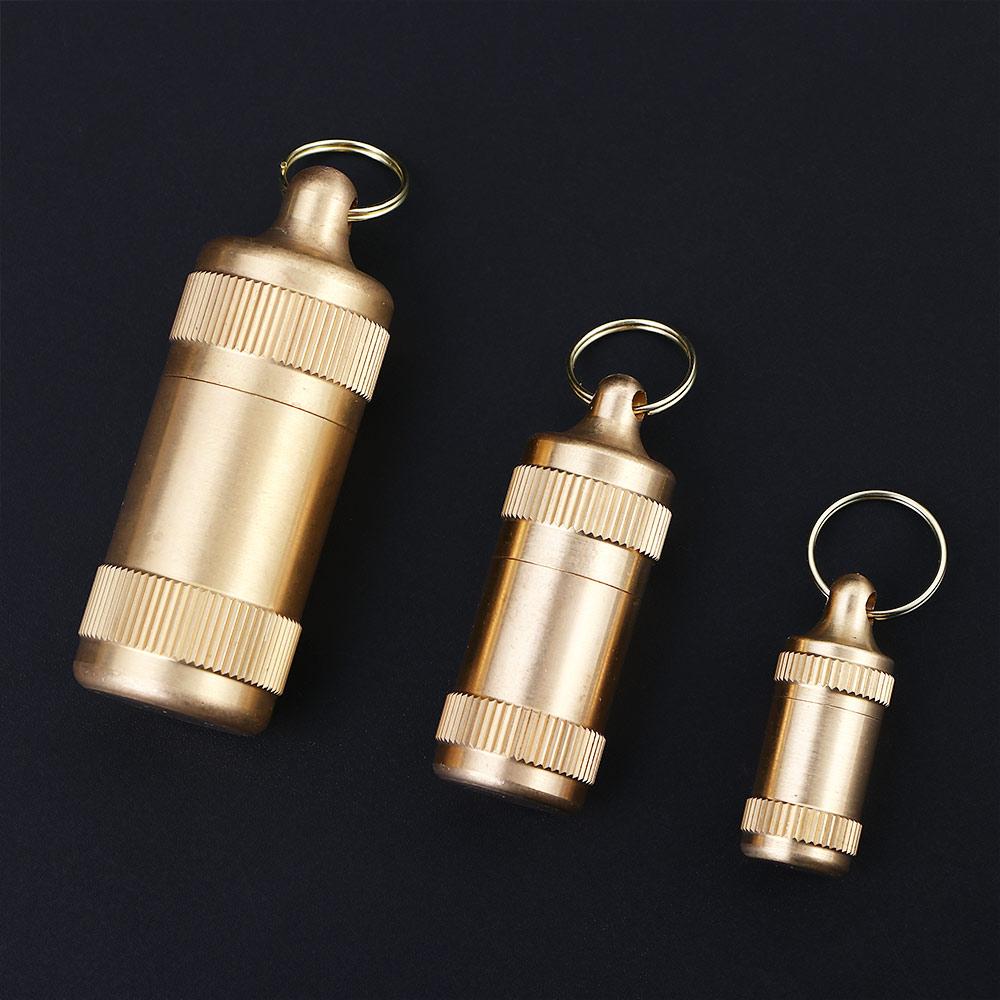 Portable Travel Brass Camping Outdoor Accessory Earplugs Capsule Pill Storage Box Medicine Bottle Pill Case Keychain Holder