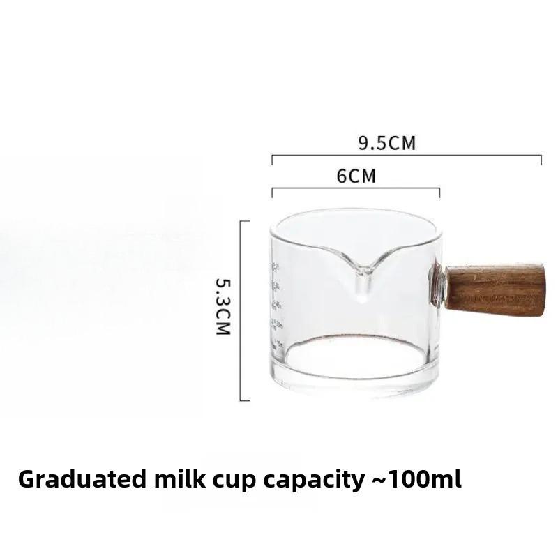 

Wood Handle Glass Espresso Measuring Cup Double Mouth with Scale for Milk Coffee Home Kitchen Barista Tool Gift