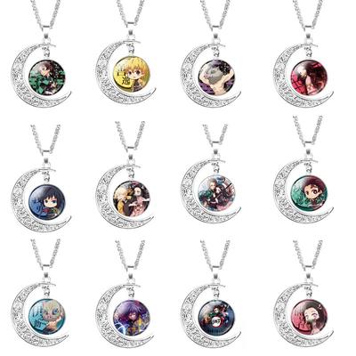 Demon Slayer Anime Cartoon Kamado Nezuko Moon Shape Necklace Fashion Personalized Versatile Trendy Necklace Unisex Accessories