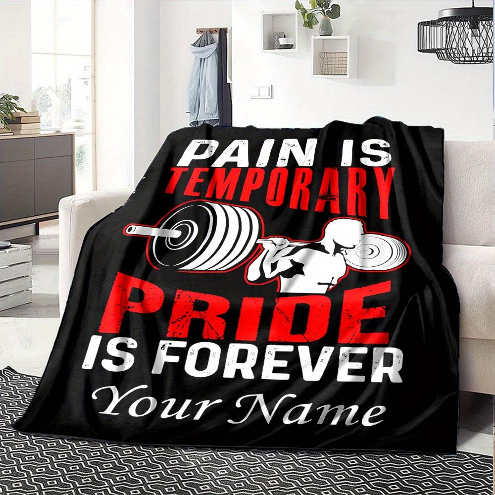 Weightlifter Silhouette With Barbell Blanket With Customizable Name Four Seasons Comfortable Shawl Blanket Suitable For Home Travel Camping Office
