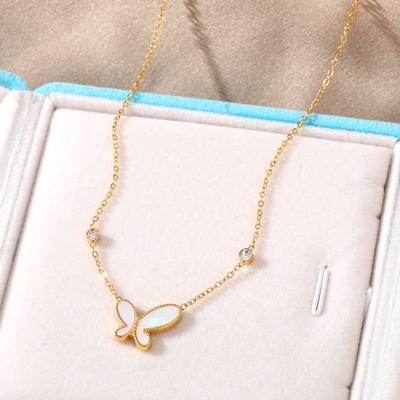 2023 Korean Simple White Butterfly Pendant Necklace Fashion Women Luxury Gold Autumn Sweater Chain
