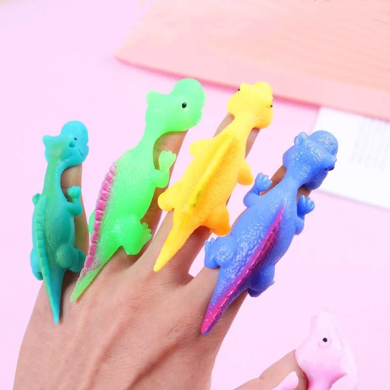 1PC Creative Dinosaur Finger Toys Kids Funny Cartoon Animals Anxiety Stress Relief Shooting Playing Toy Slings Catapult Game