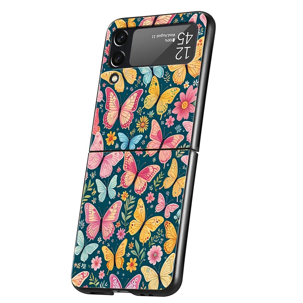 Butterfly Design Hard PC Phone Case For Samsung Galaxy Z Flip 7 6 5 4 Black Cover For Galaxy Z Flip 3 Foldable Fundas Shell Bags