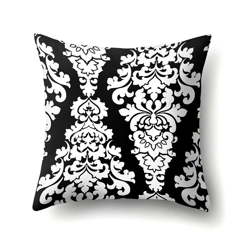 Polyester Pillowcase Peach Leather Velvet Black and White Geometric Printed Pillowcase Waist Cushion Cover Bedside Cushion Cover Bedside Cushion Cover