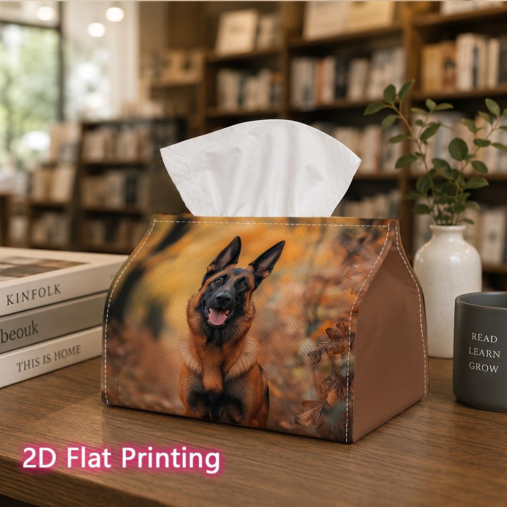 1pc, 2D Flat Printing, Tissue Box with German Shepherd Pattern In Autumn Forest Printed Tissue Box, Durable Decoration Storage for Kitchen, Living Roo
