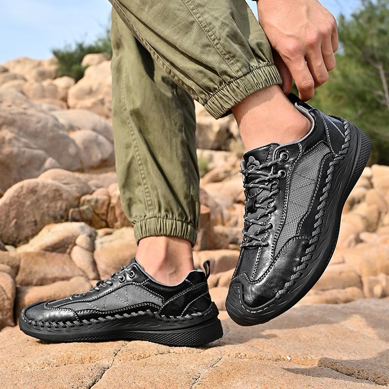 LETCOMFIT Rope Sneakers Men Breathe Sport Casual Shoes Men's Handmade Mesh Shoes Comfort Light Genuine Leather Beach Footwear