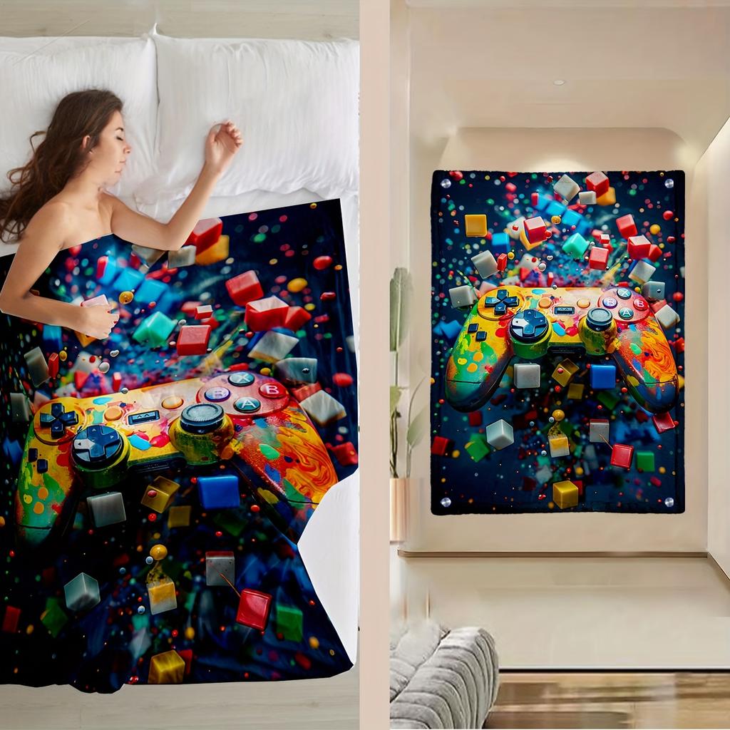 Colorful game console patterns Flannel printed blanket suitable for all seasons suitable for living room office sofa and travel