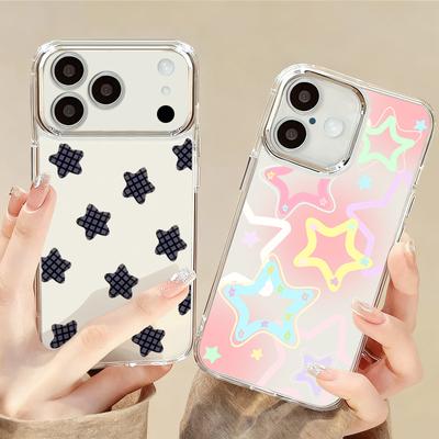 Moderne Bunte Sterne Muster Hülle Für iPhone 17 Pro Max Vergoldeter Kameraobjektivrahmen Klare Weiche Hülle Für iPhone 16 15 14 13 Pro Max 11 16E 17E