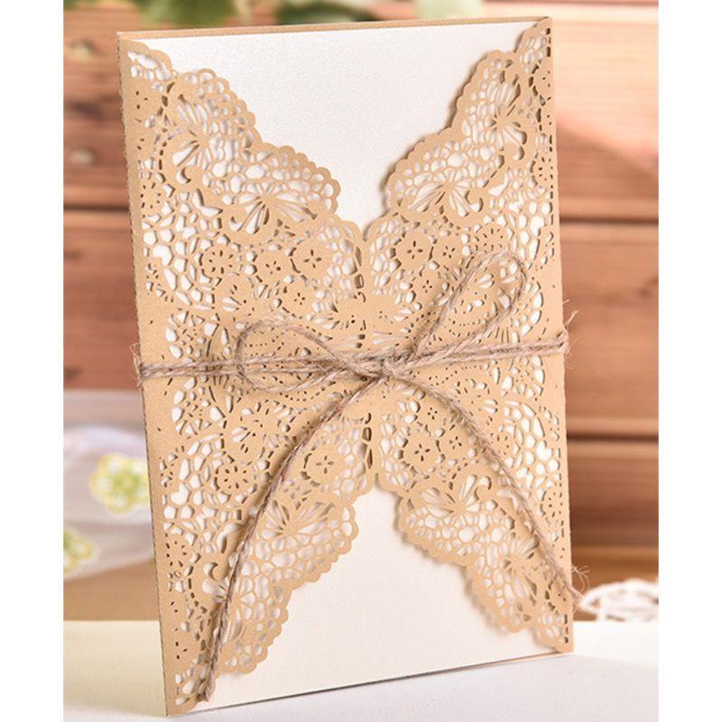 652F 50 Pcs Wedding Invitation Cards Cut Party Invitations with Brown Kraft Card Inserts for Wedding Baby Shower Party